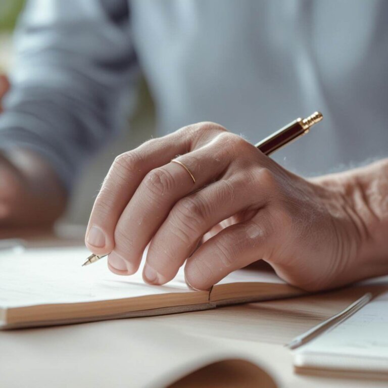 writer's hand Hand holding pen with writer's cramp symptoms showing dystonic grip and finger positioning during writing task